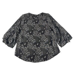 Papermoon Shirt Womens Small Black Stitch Fix Kimono Sleeve Round Neck Floral